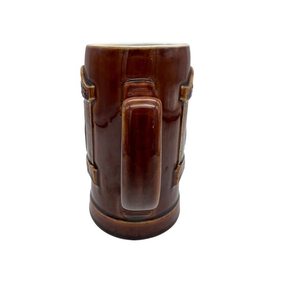 Barnabys Good Food & Drink Embossed Ceramic Stein Hall USA Brown Glaze Vintage - Picture 3 of 6